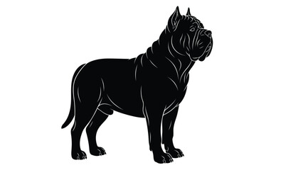 Black Silhouette of a Strong Cane Corso Dog Standing Isolated on White