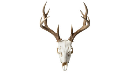 Deer skull with antlers PNG isolated on transparent background, animal skeleton trophy for Halloween and hunting concepts