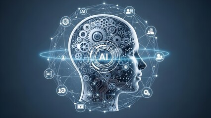 Artificial intelligence brain concept showing machine learning and global network connectivity