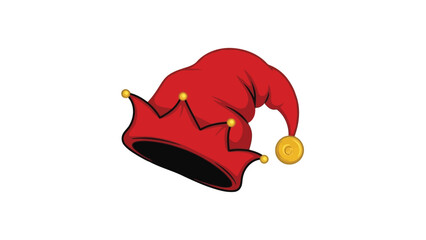 Red Elf Jester Hat with Golden Bells Vector Illustration