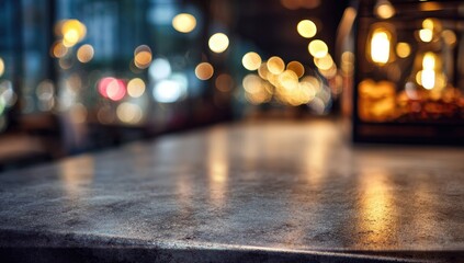 Blurred warm background lights over a textured countertop