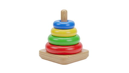 Colorful Wooden Stacking Rings Toy on White Background