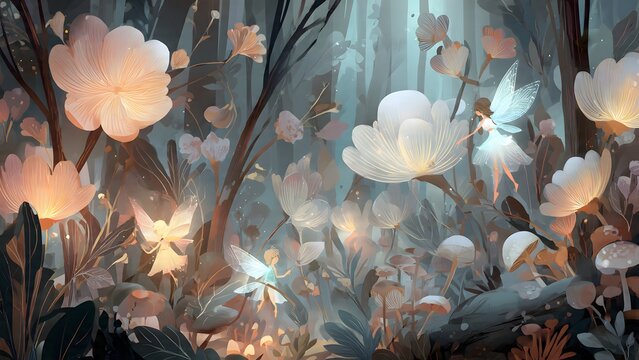 Magical forest pixies wallpaper