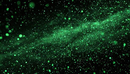 Abstract image of a vast, dark space with glowing green particles scattered around