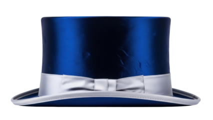 Elegant blue top hat with silver ribbon isolated PNG, vintage formal wear for costume party and theatrical performance