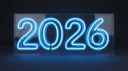 Glowing Blue Neon 2026 Sign 3D Render