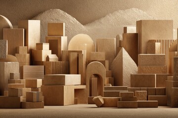 Abstract geometric forms create a textured, neutral architectural landscape