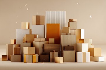Stacked gift boxes in warm, neutral tones with subtle gold accents