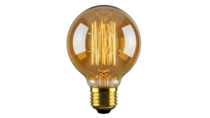 Vintage Edison light bulb PNG isolated on transparent background, antique style filament lamp for retro design and decoration