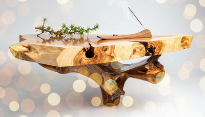 Aromatherapy and Meditation Concept with Burning Incense and Green Branches