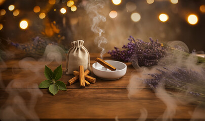 Palo Santo Incense for Energy Cleansing and Meditation on Rustic Table