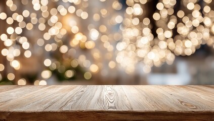 Warm, glowing lights softly illuminate a rustic wooden table