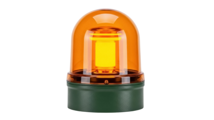 Amber warning light PNG isolated on transparent background, emergency beacon for construction and safety applications