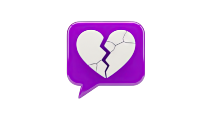 Broken Heart Icon in Purple Speech Bubble on White Background