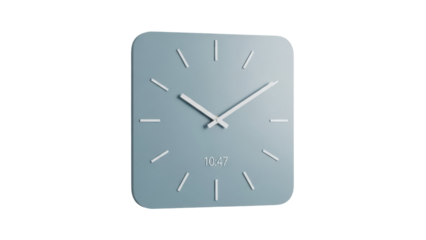 Square mint clock isolated PNG on transparent background, modern timekeeping device for home decor and office use, minimalist design