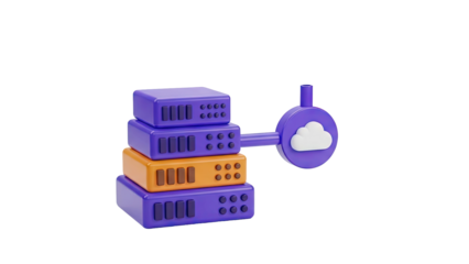 3D Stack of Servers Connected to Cloud Icon