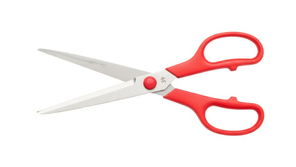 Red handled scissors isolated PNG on transparent background, sharp cutting tool for paper crafts and office supplies