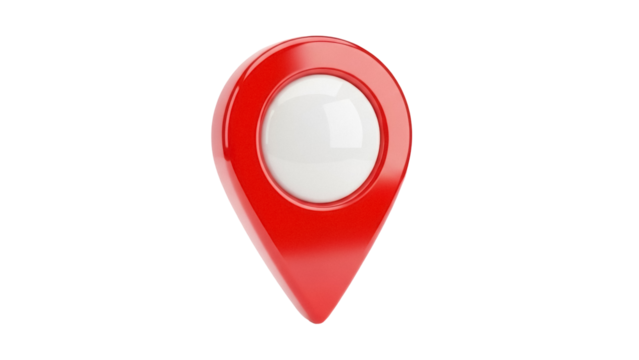 Red map pointer isolated PNG on transparent background, location pin for navigation and travel apps, glossy marker for maps - Powered by Adobe