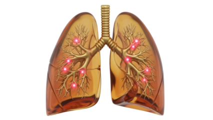 Realistic human lungs with bronchi and trachea isolated PNG, respiratory system anatomy for medical education and healthcare concepts