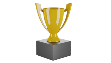 Golden trophy cup isolated PNG on transparent background, award prize for winner and champion in competition or sport event