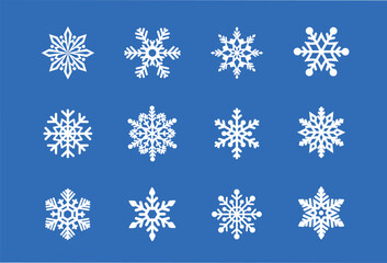 Snowflake Icons Set. Winter and Christmas Flat Vector Snowflakes Collection