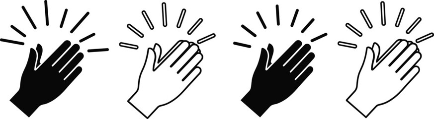 Fototapeta premium Clapping hands icon set in black and white, minimal vector illustration, applause gesture symbols for celebration, appreciation, approval