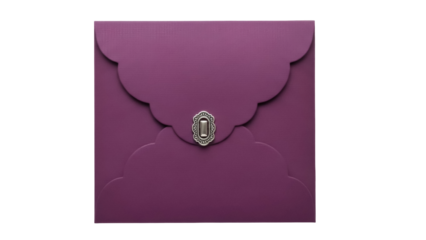 Elegant purple envelope with decorative clasp isolated PNG, stationery for invitations and special occasions, on transparent background