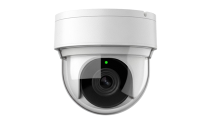 Dome security camera PNG isolated on transparent background, surveillance system for safety and protection, modern technology