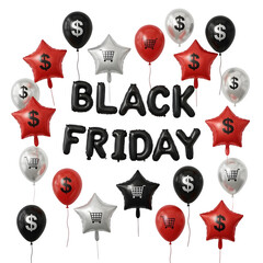 Black Friday sale balloons and text isolated on transparent background