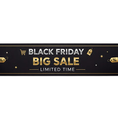 Black Friday sale banner with shopping cart isolated on transparent background
