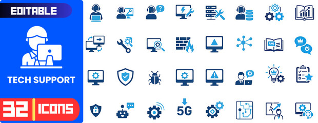 Professional Tech Support And Help Desk Icons Set For Digital IT Services