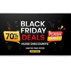 Black Friday sale banner with discount tags isolated on transparent background