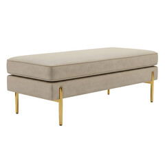Elegant upholstered ottoman with gold legs isolated on transparent background