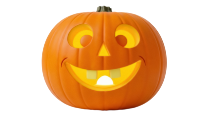 Smiling jack-o -lantern PNG isolated on transparent background, Halloween pumpkin with carved face for spooky season decorations