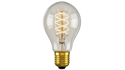 Vintage Edison light bulb PNG isolated on transparent background, antique style electric lamp for retro design and decoration