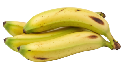 Bunch of ripe yellow bananas isolated PNG on transparent background, tropical fruit for healthy eating and dessert