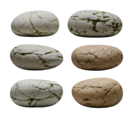 Natural decorative stones collection isolated on transparent background