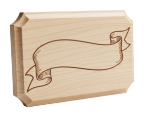 Engraved wooden plaque with ribbon design home craft isolated on transparent background
