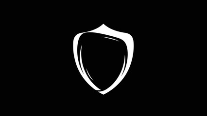 White Shield Icon on Black Background.