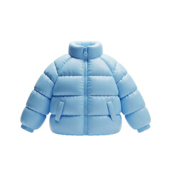 Light Blue Kids Puffer Jacket Isolated on White Background Realistic 3D Puffy Winter Coat Apparel for Cold Weather Gear