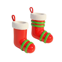 Pair of Red and Green Christmas Stocking Boots with White Fur Trim Isolated on White Background Festive Holiday Decor