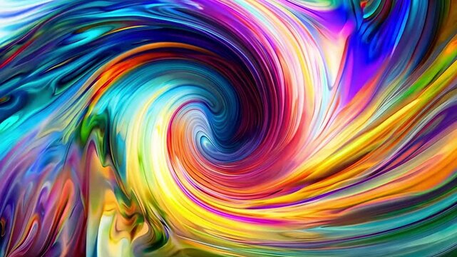 Vibrant abstract animation of a colorful fluid swirl. A dynamic vortex of liquid paint mixing in a spiral motion. Modern creative background