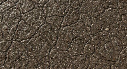 Modified softwareed, wet, dark brown mud texture with small pebbles and a glossy, uneven surface