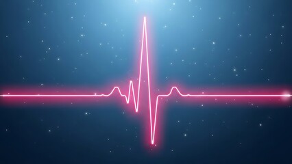 Pink neon ecg heartbeat line on starry night background