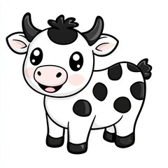 Adorable cartoon cow with black spots, perfect for children's illustrations.