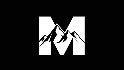 Stylized Letter M with Mountains Inside.