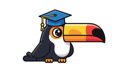 Toucan Bird Cartoon Character Wearing Graduation Cap.