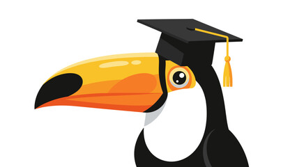 Toucan Bird Wearing Graduation Cap Illustration.