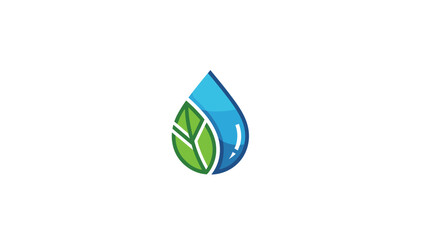 Water Drop with Green Leaf Logo.