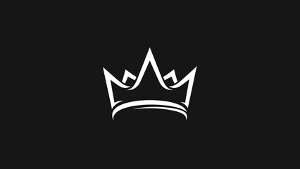 White Crown Icon on Black Background.